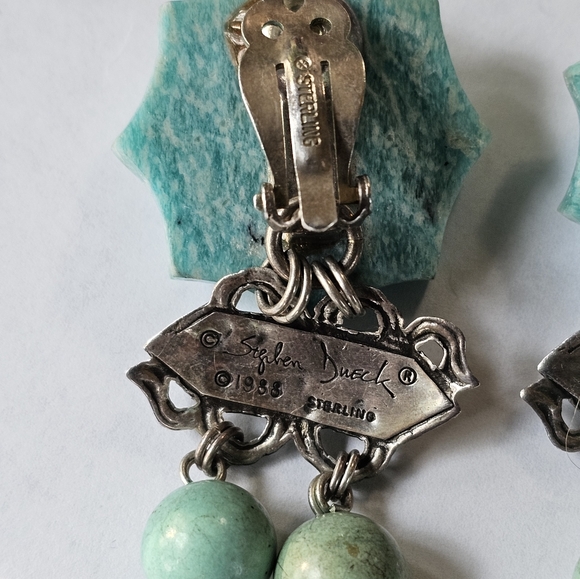 RARE! Autentic 1988 Stephen Dweck Sterling Silver Turquoise Clip on Earrings! - Picture 4 of 8